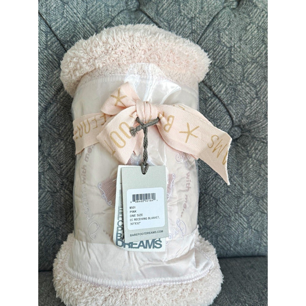 Barefoot Dreams CC Receiving Blanket Pink Plush B501 30x32 Ballerina Satin Patch